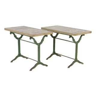 19th Century Garden Tables with Marble Tops, Set of 2 For Sale