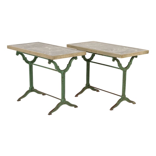 19th Century Garden Tables with Marble Tops, Set of 2 For Sale