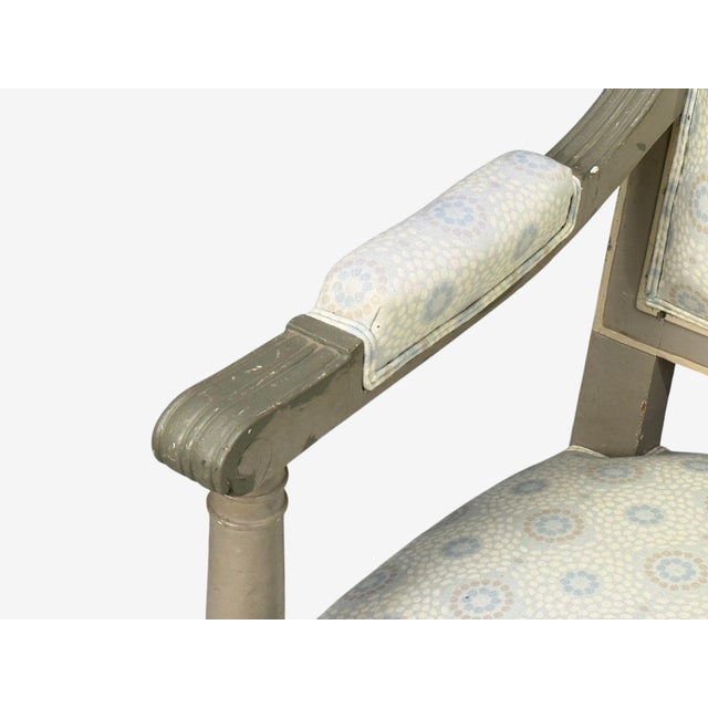 Gustavian, Lounge Chairs, Grey Paint Decorated, Fabric, Sweden, 19th C. For Sale - Image 9 of 13