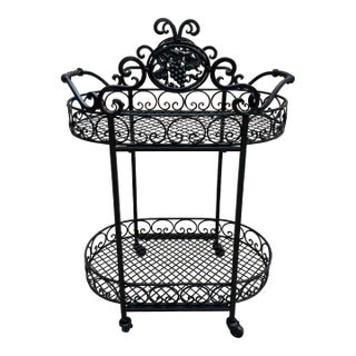 Wrought Iron Outdoor Garden Bar Cart in Black For Sale