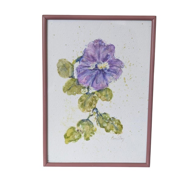 Purple Original Botanical Flower Watercolor Painting Framed and Signed For Sale - Image 8 of 12