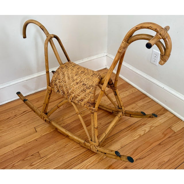Large Mid-Century Franco Albini Bamboo Rattan Rocking Horse For Sale - Image 12 of 12