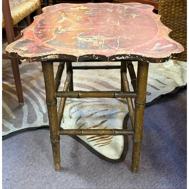 Early Mid Century Chinese Wood Table With Bamboo Wood Base For Sale - Image 4 of 14