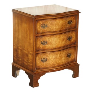 Vintage Burr & Walnut Serpentine Fronted Side Table Chest of Drawers from Bevan Funnell, 1960s For Sale