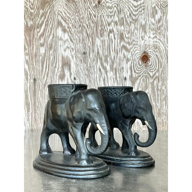 Vintage Boho Matte Glazed Ceramic Elephants- Set of 2 For Sale - Image 9 of 10