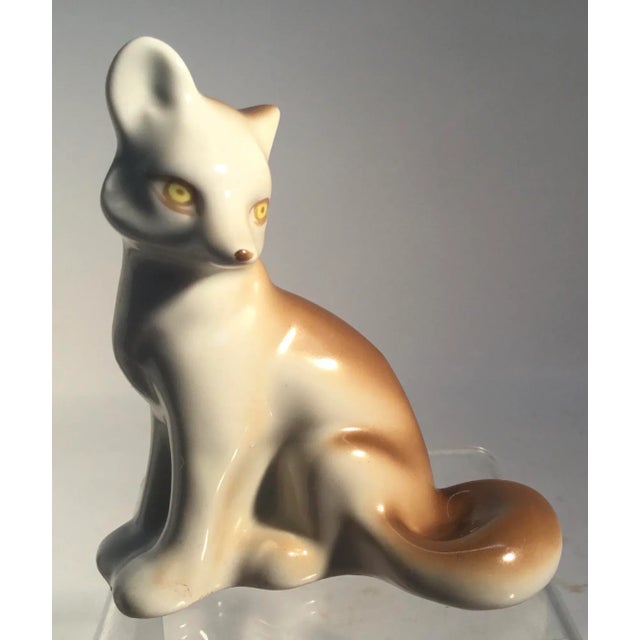Cute fox figurine with hand - painted detail. Made in 1970s in Soviet Russia.