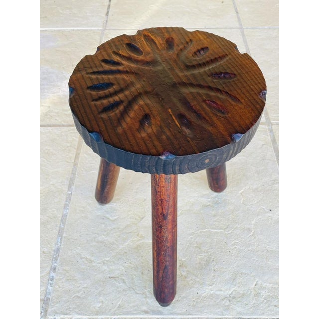 Beautiful, hand-crafted, French farmhouse milking stool on tripod legs, from the late 50's - early 60's. Made of solid...