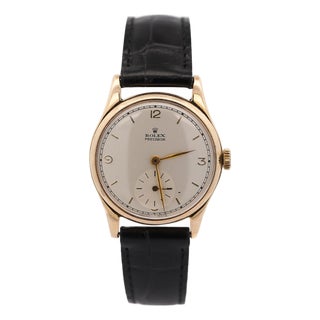 Vintage Rolex Precision 12325 Gold Manual Wind Sub Dial on Leather Watch For Sale