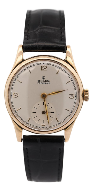 Vintage Rolex Precision 12325 Gold Manual Wind Sub Dial on Leather Watch
