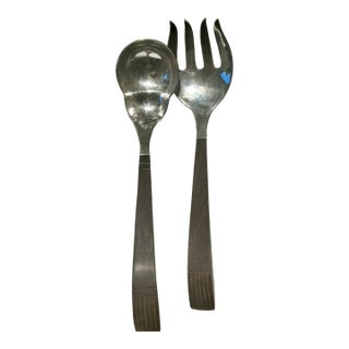 1950s Vintage Taxco Modernist 980 Fine Silver & Rosewood Salad Serving Set - 2 Pieces For Sale