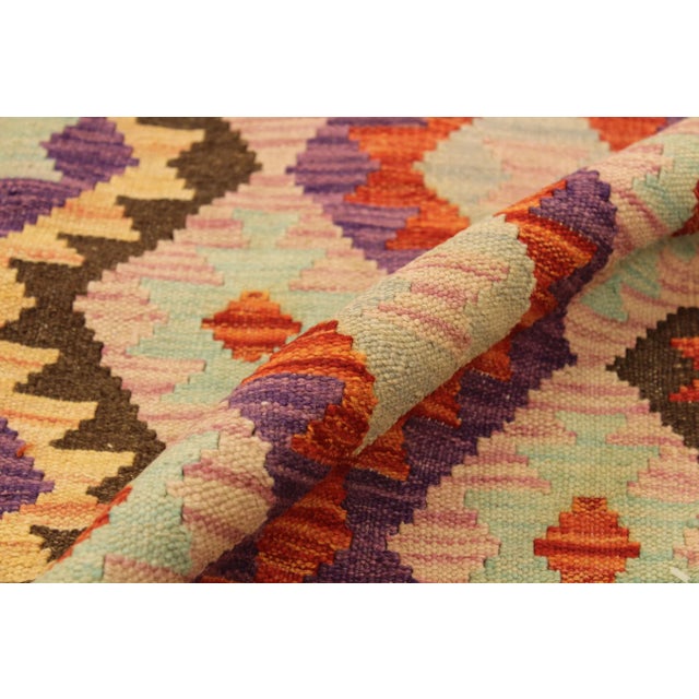 Shabby Chic Shabby Chic Abstract Kilim Red Pink Wool Rug - 3'5" X 5'1" For Sale - Image 3 of 8