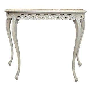 Vintage French Demilune Onyx Top Console Table With Braided Apron For Sale