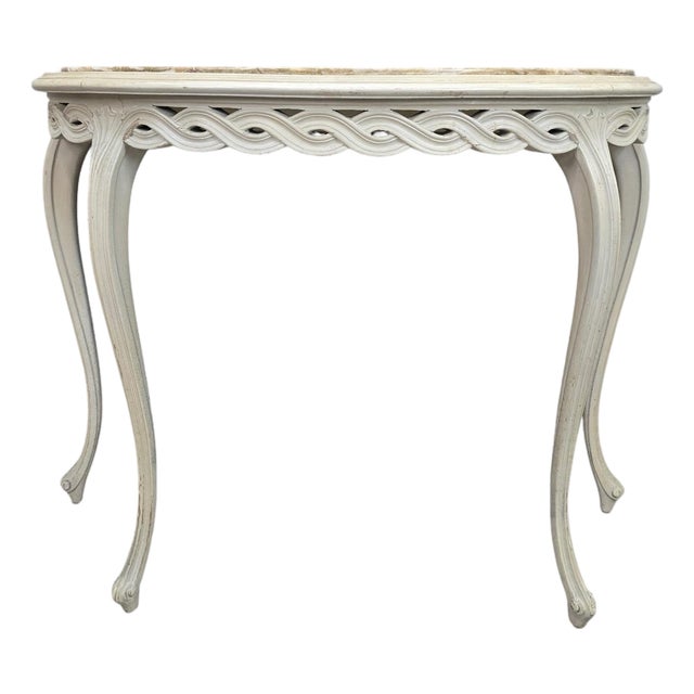 Vintage French Demilune Onyx Top Console Table With Braided Apron For Sale