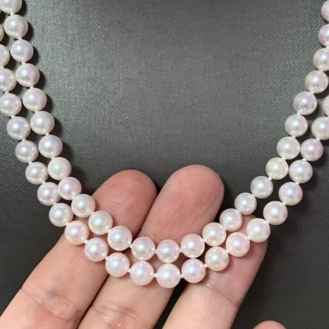 Diamond Akoya Pearl 2-Strand Necklace 14k Gold Certified For Sale In New York - Image 6 of 11