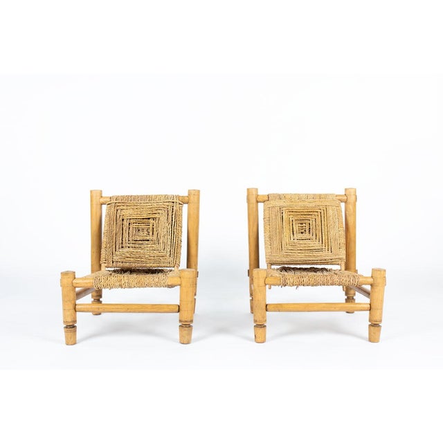 Lounge Chairs in Wood and Braided Rope by Audoux-Minet for Vibo Vesoul, France, 1950s, Set of 2 For Sale - Image 4 of 12