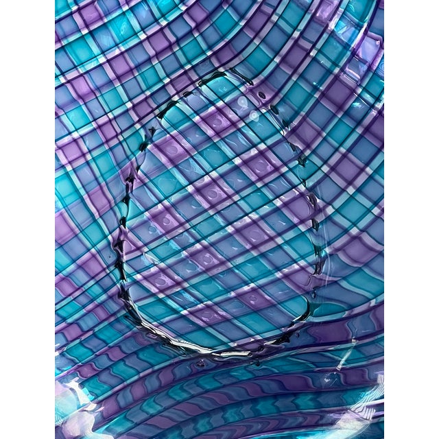 Handblown Art Glass With Reticello Pattern in Blue and Lavendar in Murano Style For Sale - Image 9 of 14
