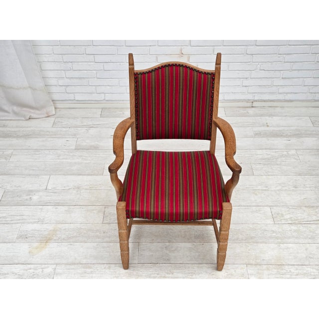 Danish Armchair in Red Wool and Oak, 1970s For Sale - Image 10 of 18