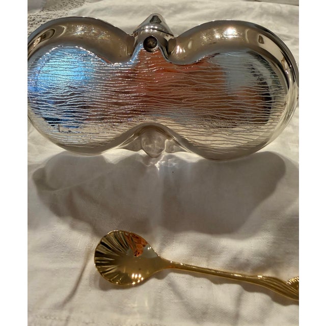 Mid 20th Century Vintage Silver & Frosted Glass Salt & Pepper Cellar Set With Gold Crown Finials & Spoons - 4 pcs For Sale - Image 5 of 8