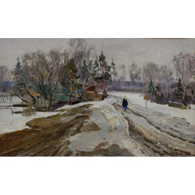 White, Snow, Russia, 20th Andrei Ovcharov Russia 1924/1994 Framed cm. 52 x 77 No frame 38 x 61. This piece has an...
