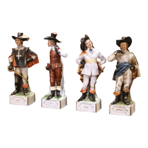 Mid-Century French Porcelain Figurines of the “Four Musketeers”- Set of 4