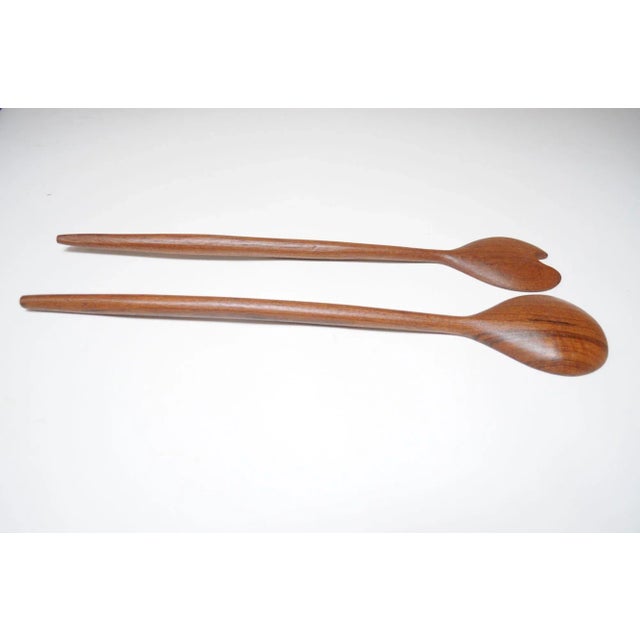 Mid-Century Scandinavian Modern Extra Long Teakwood Salad Tongs For Sale - Image 4 of 8