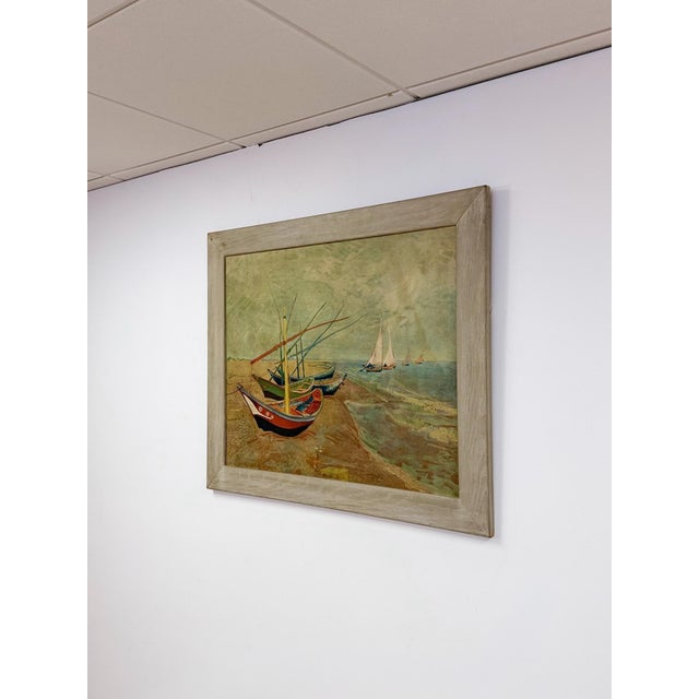 Mid-Century Modern Late 20th Century Van Gogh Wood Transfer Print, Coastal Greywashed Wood Frame Wall Art For Sale - Image 3 of 9