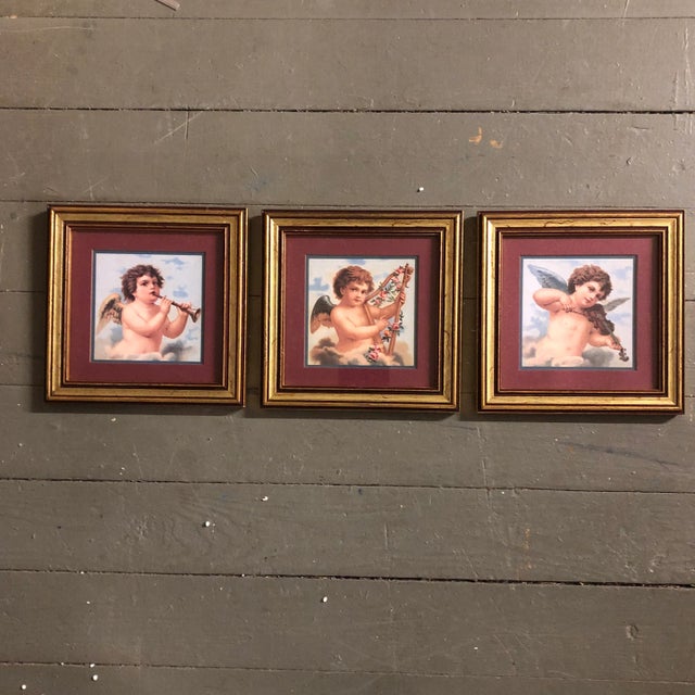 Gallery Wall Collection-3 Small Angels Playing Instruments Vintage Framed Prints For Sale In Philadelphia - Image 6 of 6