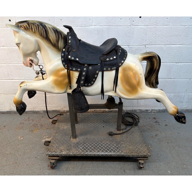 Antique White Vintage Mechanical Coin-Operated Powered Children's Ride-on Horse For Sale - Image 8 of 17