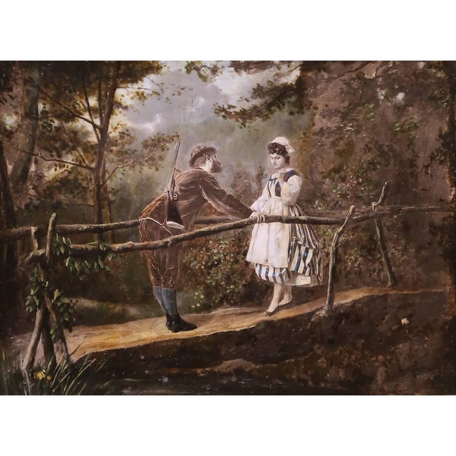 Pair of 19th Century French Pendant Genre Paintings on Board in Carved Frames For Sale - Image 4 of 15