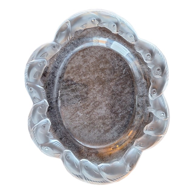 Vintage French Fish Serving Platter in Satin-Finished Crystal Glass by Lalique, 1970s For Sale