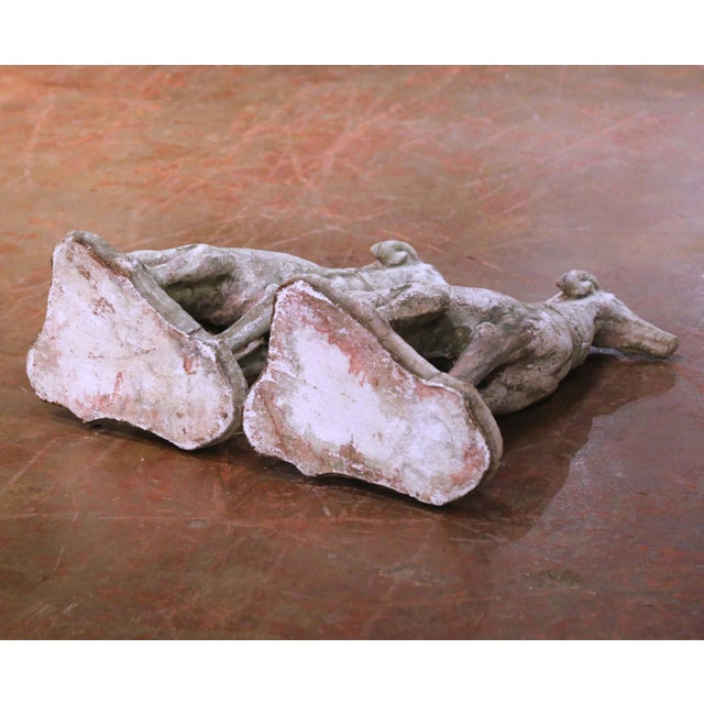 Pair of Vintage French Outdoor Weathered Carved Stone Greyhound Dog Sculptures For Sale - Image 9 of 9