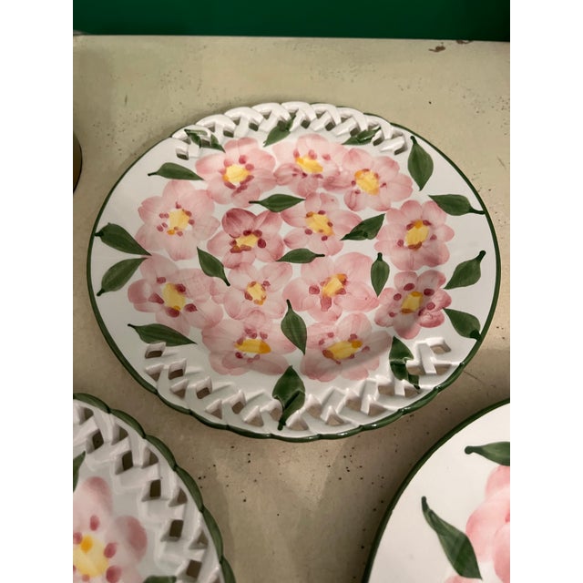 Ceramic Casafina Handpainted Reticulated Majolica Dogwood Blossom Plates - Set of 3 For Sale - Image 7 of 9