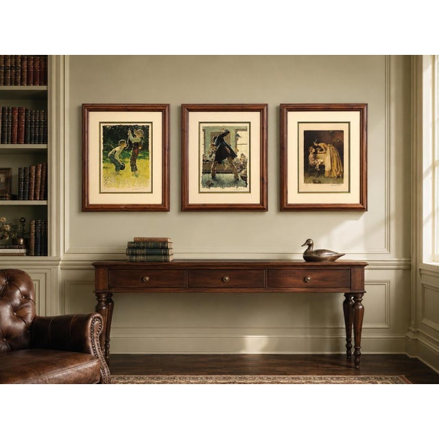 A coordinated suite of three framed limited-edition collotypes from Norman Rockwell’s celebrated Tom Sawyer Suite,...