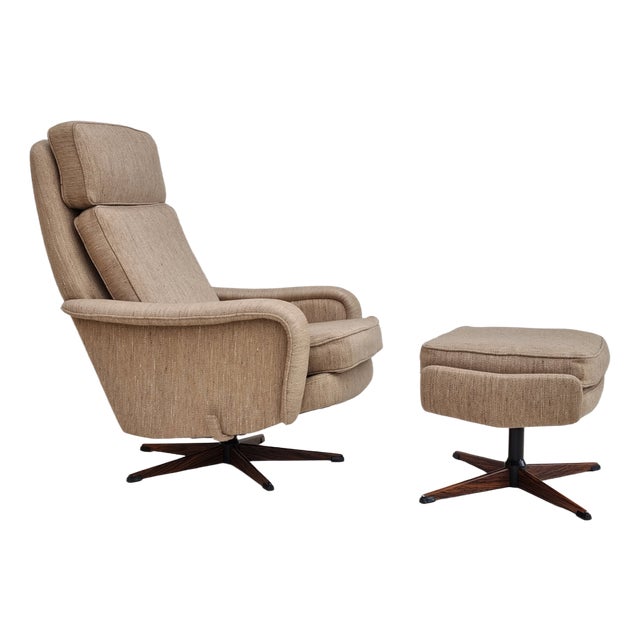 Set of Danish Wool Swivel Armchair With Footstool, 1970s For Sale