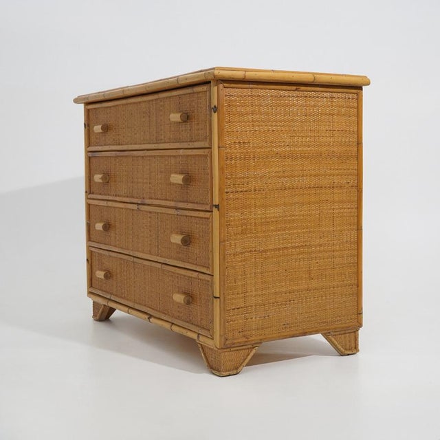 Brown Bamboo and Woven Wicker Chest of Drawers, 1970s For Sale - Image 8 of 14