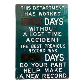 1950s Days Without A Accident Coal Mine/Factory Metal Sign For Sale