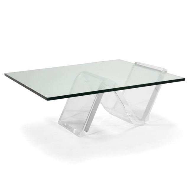 Coffee Table with Lucite "Zig-Zag" Base For Sale - Image 4 of 5