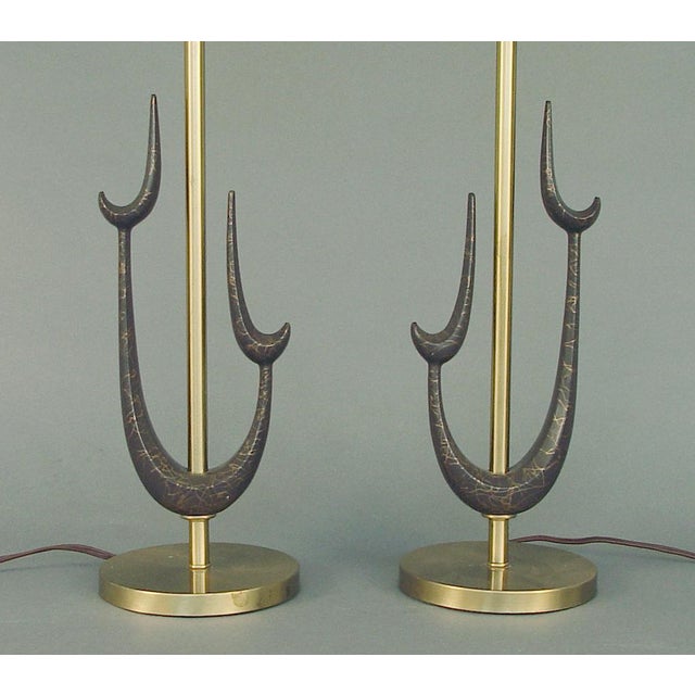 1970s 1970s Pair of Tall Mid-Century Modern Table Lamps, Biomorphic Design and Decorations, Glass Shades For Sale - Image 5 of 10