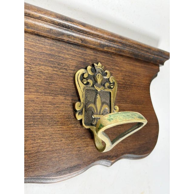 Wooden and Brass Coat Rack, France, 1950 For Sale - Image 6 of 13