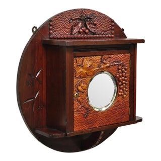 Antique Victorian Black Forest Carved Round Wall Mirror Curio Cabinet For Sale