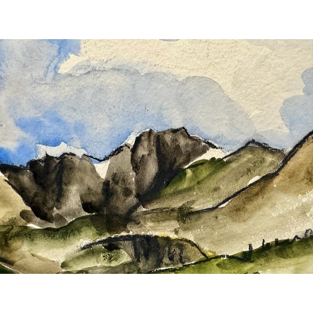 Rustic Henry Emil Salloch Original Watercolor on Paper Alpine Mountain Range, 1956. For Sale - Image 3 of 7