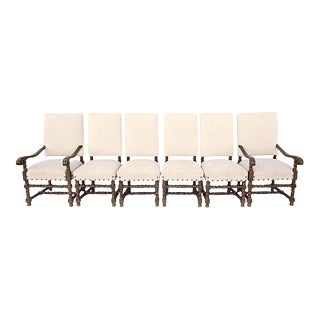 Barley Twist Linen Dining Chairs-Set of 6 For Sale