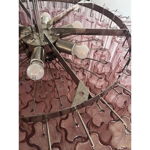 Large Pink Murano Glass Tubes Chandelier, 1990s For Sale - Image 12 of 17