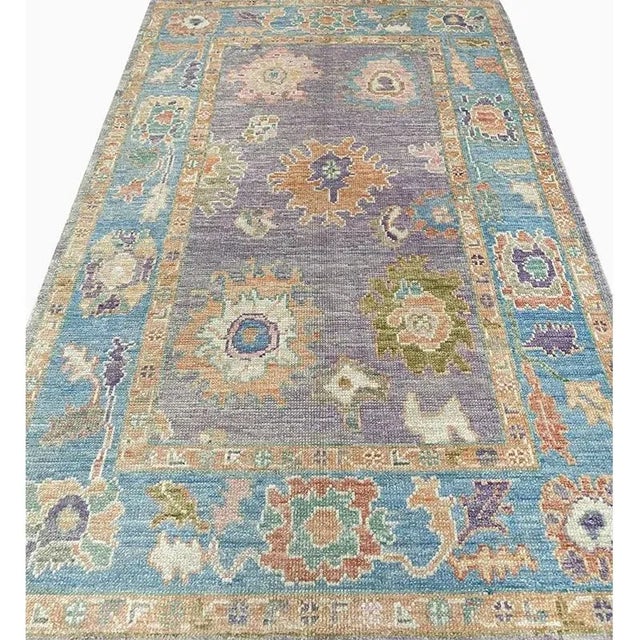 Lavender Handwoven Turkish Oushak Area Rug 4'0" × 6'1" For Sale - Image 8 of 13