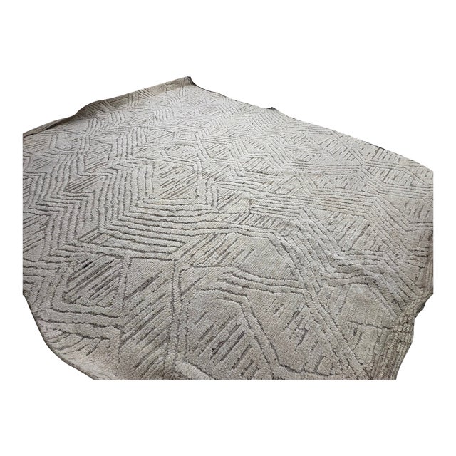 Rh Halima Hand-Knotted Wool Rug — 12' × 15' Marled Ivory / Latte | Undyed Wool | High-Low Texture For Sale