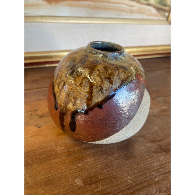 Ceramic Vintage Studio Pottery Vase, Signed and Dated 1998, Rounded Form With Drip Glaze For Sale - Image 7 of 9