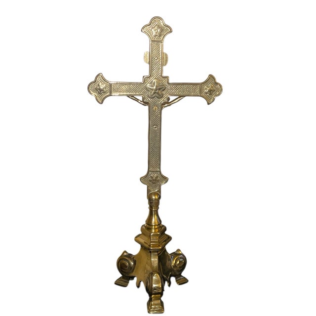 Metal Goldscheider of Vienna Crucifix on Stand, Gilt Brass, Italy, Late 20th Century For Sale - Image 7 of 9