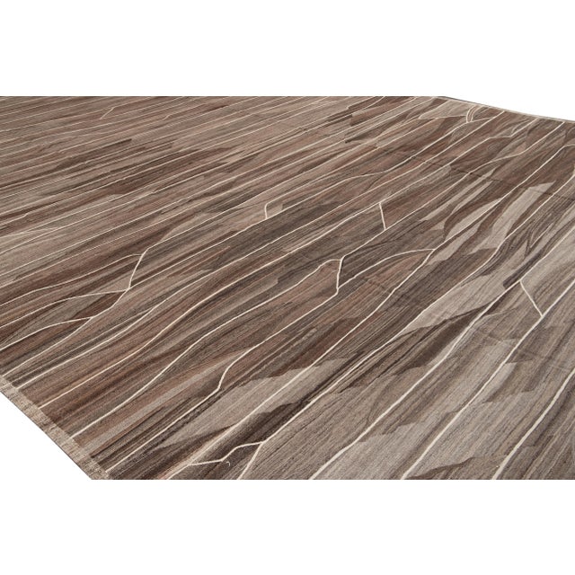 Textile 2010s Oversize Brown Wool Rug With Modern Geometric Design - Flat Weave Kilim Style For Sale - Image 7 of 10
