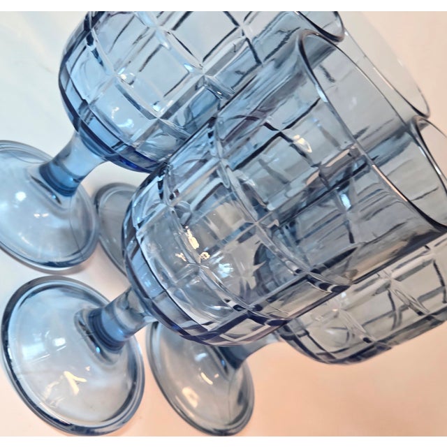 Periwinkle Cut Windowpane Goblets- Set of Four For Sale - Image 4 of 11