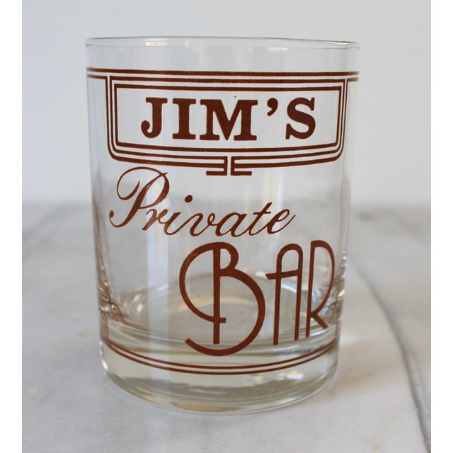 Vintage mid-century Jim's Private Bar lowball/rocks or highball drinking glasses made by Houze Glass. Makers mark on the...